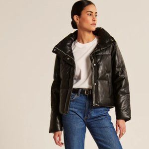 XS Black A&F Vegan Leather Mini Puffer